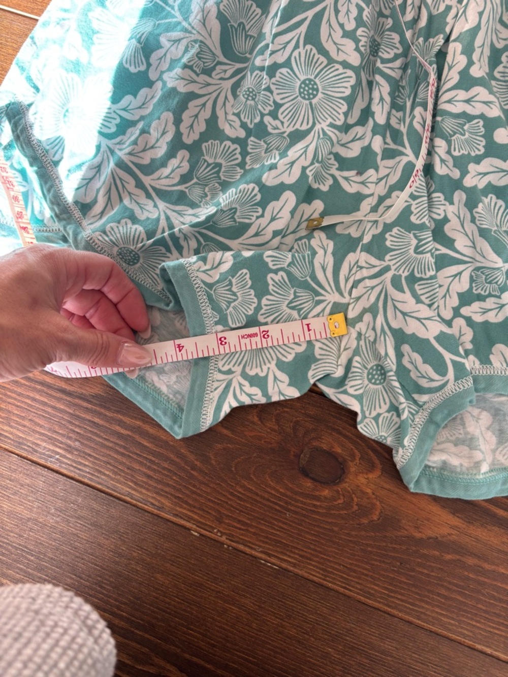 Garnet Hill Asian Wrap Organic Cotton Shorty Pajama Set Floral Aqua Size Small - Picture 4 of 15